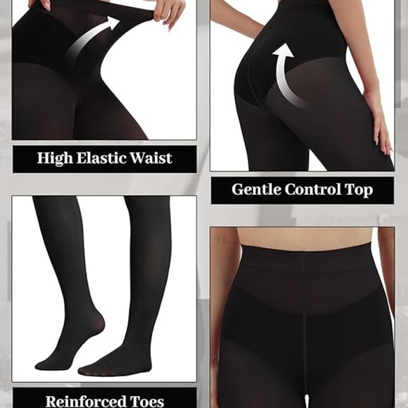 3 Pairs 80D Tights for Women Opaque Black High Waisted Stockings - Picture 2 of 5